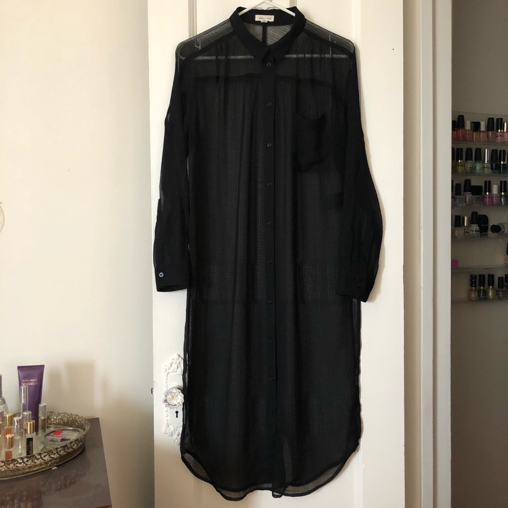 Long Sheer Black Button Down